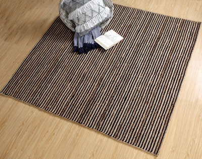 Second Nature Online Chakkar Dark Stripe Square Jute Beige Black Rug / 150Cm X 150 Cm - image 1
