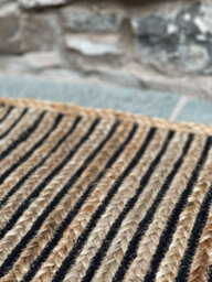 Second Nature Online Chakkar Dark Stripe Square Jute Beige Black Rug / 150Cm X 150 Cm - thumbnail 9