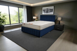 "Knight Sleep Paris Bed & Mattress, 2 Drawers Same Side & 24""headboard+12""footboard, Navy Plush 5Ft - King Size" - thumbnail 1