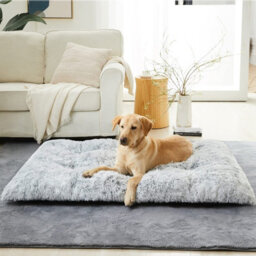Light Grey Dog Bed Soft Pet Cushion Large Dog Crate Puppy Cat Mattress Washable Pad Mat 80X55Cm M - thumbnail 2