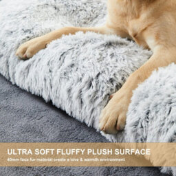 Light Grey Dog Bed Soft Pet Cushion Large Dog Crate Puppy Cat Mattress Washable Pad Mat 80X55Cm M - thumbnail 3