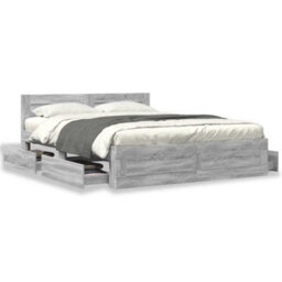 Berkfield Bed Frame With Headboard Without Mattress Grey Sonoma 160X200 Cm - thumbnail 4