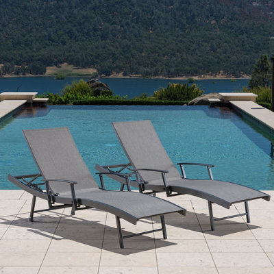 Xample Sunvilla Sling Wave Sun Lounger Set Of 2 - Adjustable Folding Arms, Weather-Resistant Phifertex Fabric, Lightweight Aluminium - image 1
