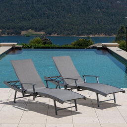 Xample Sunvilla Sling Wave Sun Lounger Set Of 2 - Adjustable Folding Arms, Weather-Resistant Phifertex Fabric, Lightweight Aluminium - thumbnail 1