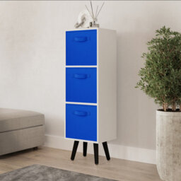 Urbn-Living Urbnliving 80Cm Height 3 Tier White Wooden Storage Bookcase Dark Blue Insert Scandinavian Style Black Legs