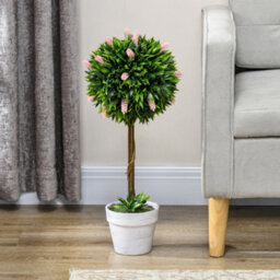 Homcom Set Of 2 Potted Artificial Plants Ball Tree With Flowers, Pink - thumbnail 7