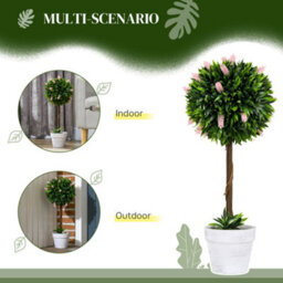 Homcom Set Of 2 Potted Artificial Plants Ball Tree With Flowers, Pink - thumbnail 5