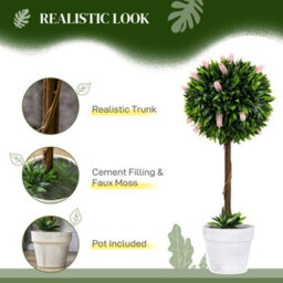 Homcom Set Of 2 Potted Artificial Plants Ball Tree With Flowers, Pink - thumbnail 4
