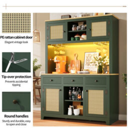 Btm Led Tall Cabinet With Lighting, Pe Rattan, Anti-Tip, Adjustable Shelves & Drawers, Vintage Storage - thumbnail 9