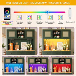 Btm Led Tall Cabinet With Lighting, Pe Rattan, Anti-Tip, Adjustable Shelves & Drawers, Vintage Storage - thumbnail 8