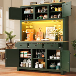 Btm Led Tall Cabinet With Lighting, Pe Rattan, Anti-Tip, Adjustable Shelves & Drawers, Vintage Storage - thumbnail 5
