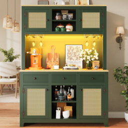Btm Led Tall Cabinet With Lighting, Pe Rattan, Anti-Tip, Adjustable Shelves & Drawers, Vintage Storage - thumbnail 4