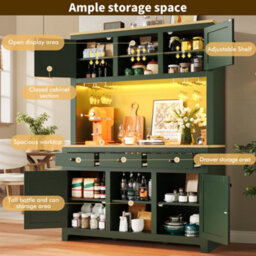 Btm Led Tall Cabinet With Lighting, Pe Rattan, Anti-Tip, Adjustable Shelves & Drawers, Vintage Storage - thumbnail 7