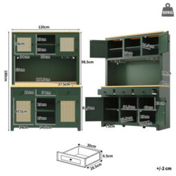 Btm Led Tall Cabinet With Lighting, Pe Rattan, Anti-Tip, Adjustable Shelves & Drawers, Vintage Storage - thumbnail 6