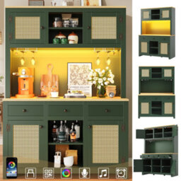 Btm Led Tall Cabinet With Lighting, Pe Rattan, Anti-Tip, Adjustable Shelves & Drawers, Vintage Storage