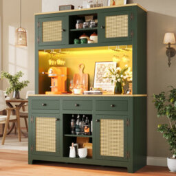 Btm Led Tall Cabinet With Lighting, Pe Rattan, Anti-Tip, Adjustable Shelves & Drawers, Vintage Storage - thumbnail 3