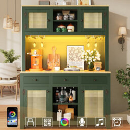 Btm Led Tall Cabinet With Lighting, Pe Rattan, Anti-Tip, Adjustable Shelves & Drawers, Vintage Storage - thumbnail 2