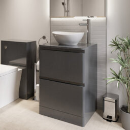 Affine 600mm Bathroom Countertop Vanity Unit Oval Basin Sink Freestanding Gloss Grey - thumbnail 1