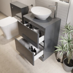 Affine 600mm Bathroom Countertop Vanity Unit Oval Basin Sink Freestanding Gloss Grey - thumbnail 3
