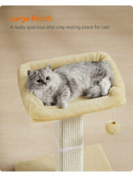 Songmics Feandrea Cat Scratching Post, Cat Scratcher With 40 X 30 Cm Plush Perch,71 Cm Tall Scratch Post, 45 X 40 Cm Base, Pompom - thumbnail 3