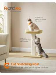 Songmics Feandrea Cat Scratching Post, Cat Scratcher With 40 X 30 Cm Plush Perch,71 Cm Tall Scratch Post, 45 X 40 Cm Base, Pompom - thumbnail 1