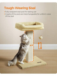 Songmics Feandrea Cat Scratching Post, Cat Scratcher With 40 X 30 Cm Plush Perch,71 Cm Tall Scratch Post, 45 X 40 Cm Base, Pompom - thumbnail 2