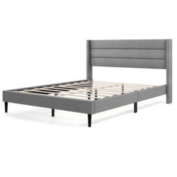 Costway Double Bed Frame Linen Upholstered Platform Bed W/ Headboard-Grey - thumbnail 9