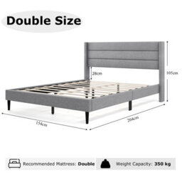 Costway Double Bed Frame Linen Upholstered Platform Bed W/ Headboard-Grey - thumbnail 2