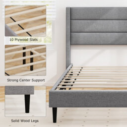 Costway Double Bed Frame Linen Upholstered Platform Bed W/ Headboard-Grey - thumbnail 6