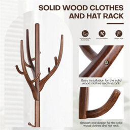 Solid Wood Coat Stand Heavy Duty Freestanding Hallway Coat Rack Tree W/ 12 Hooks - thumbnail 5