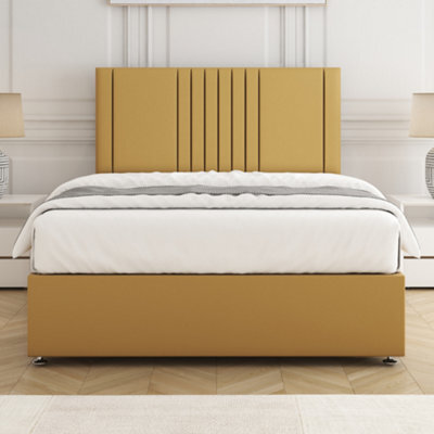 Bsspoke Monaco Divan Bed Set Mustard Plush Velvet With 24Inch Headboard & Mattress No Drawers In Double King 3Ft 4Ft 6Ft - image 1