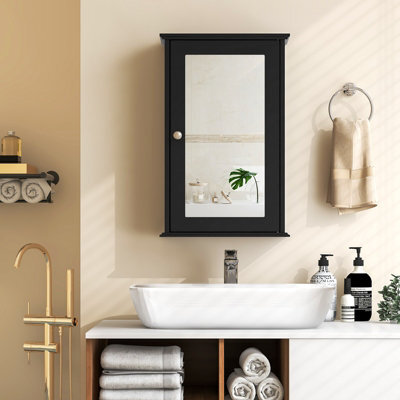 Costway Bathroom Medicine Cabinet Wall Mounted Mirror Cabinet W/ Single Door-Black - image 1