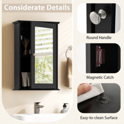 Costway Bathroom Medicine Cabinet Wall Mounted Mirror Cabinet W/ Single Door-Black - thumbnail 6