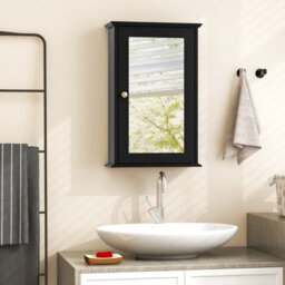 Costway Bathroom Medicine Cabinet Wall Mounted Mirror Cabinet W/ Single Door-Black - thumbnail 4