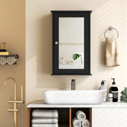 Costway Bathroom Medicine Cabinet Wall Mounted Mirror Cabinet W/ Single Door-Black