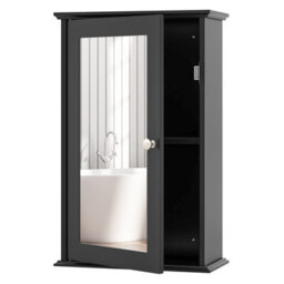 Costway Bathroom Medicine Cabinet Wall Mounted Mirror Cabinet W/ Single Door-Black - thumbnail 2