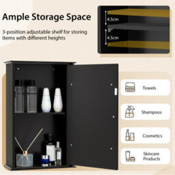Costway Bathroom Medicine Cabinet Wall Mounted Mirror Cabinet W/ Single Door-Black - thumbnail 7