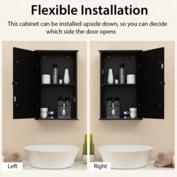 Costway Bathroom Medicine Cabinet Wall Mounted Mirror Cabinet W/ Single Door-Black - thumbnail 8