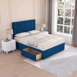 Sloomy Kansas Navy Plush 3Ft Memory Foam Bed Set With 2 Drawers, Mattress & Headboard- Single