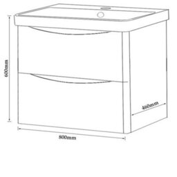 Clifton Bathroom Wall Mounted 2-Drawer Vanity Unit With Basin 800mm Wide - Cashmere - (Arch) - Brassware Not Included - thumbnail 3