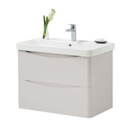 Clifton Bathroom Wall Mounted 2-Drawer Vanity Unit With Basin 800mm Wide - Cashmere - (Arch) - Brassware Not Included - thumbnail 1