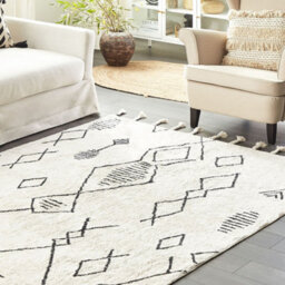Beliani 140 X 200 Cm Cotton Rug - Off-White And Black Geometric With Tassels - thumbnail 2