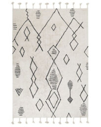 Beliani 140 X 200 Cm Cotton Rug - Off-White And Black Geometric With Tassels - thumbnail 1