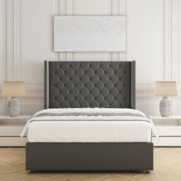 Bsspoke Winchester Divan Bed Set Grey Plush Velvet 54Inch Wingedback Headboard & Mattress & No Drawers All Sizes Available - thumbnail 1
