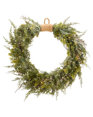 Werchristmas Pre-Lit Decorative Snow Flocked Wreath, 76 Cm