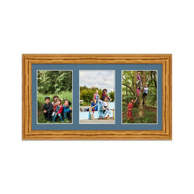AK Frames 40X20Cm Oak Classic Multi Photo Frame With Pompadour Mount - Holds 3 Apertures (3X) 6X4 Photos - image 1