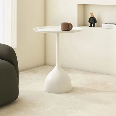 Cream White Round Coffee Table Metal Iron Side Desk Small Round Wine Glass Base Corner Table - image 1