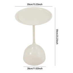 Cream White Round Coffee Table Metal Iron Side Desk Small Round Wine Glass Base Corner Table - thumbnail 2