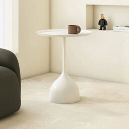 Cream White Round Coffee Table Metal Iron Side Desk Small Round Wine Glass Base Corner Table - thumbnail 1