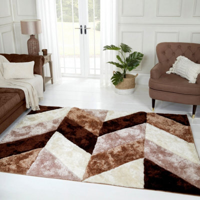 Natural Shaggy Modern Sparkle Geometric Optical/ (3D) Rug Easy To Clean Living Room And Bedroom-60Cm X 110Cm - image 1